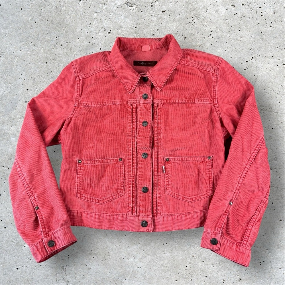 Y2K‎ Levi's Corduroy Crop Jacket Womens Medium Type 1/2 Style Vintage Coral Pink
